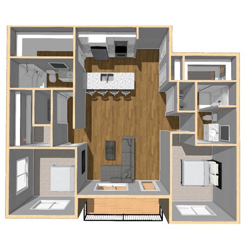 Floor plan for 2 beds, 2 baths, 1225 sqft